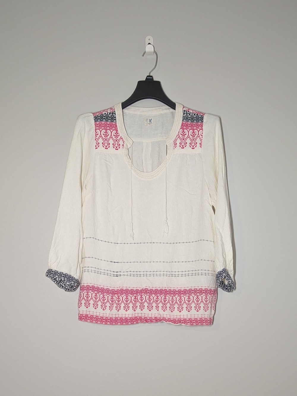Edme & Esyllte By Anthropologie Boho Peasant Top Size 10 Tribal Print Tassel Tie
